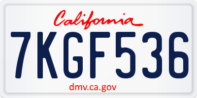 CA license plate 7KGF536