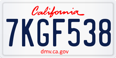 CA license plate 7KGF538