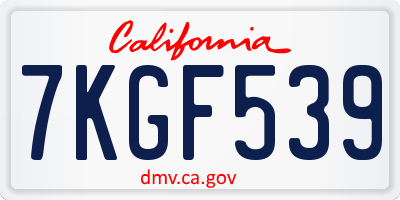CA license plate 7KGF539