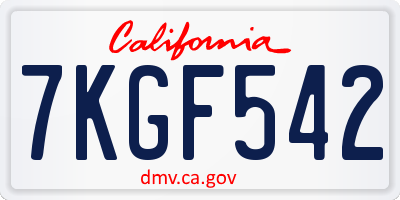 CA license plate 7KGF542