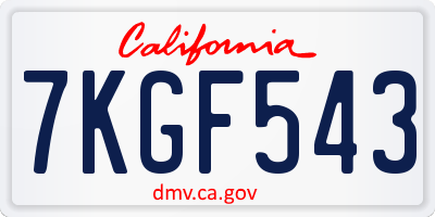 CA license plate 7KGF543