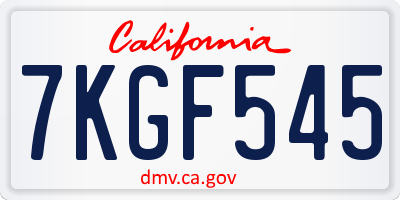 CA license plate 7KGF545