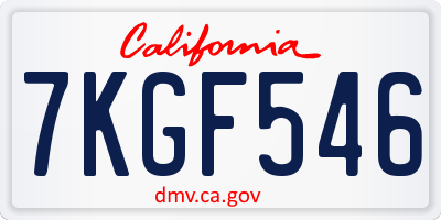 CA license plate 7KGF546