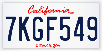 CA license plate 7KGF549