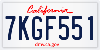 CA license plate 7KGF551