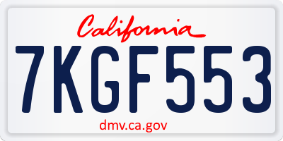 CA license plate 7KGF553