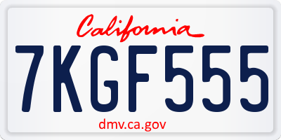 CA license plate 7KGF555