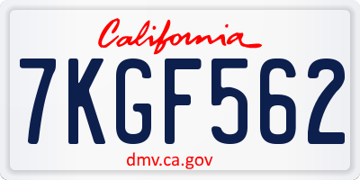 CA license plate 7KGF562