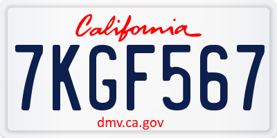 CA license plate 7KGF567