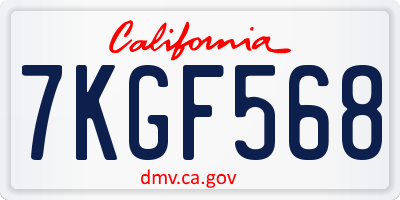 CA license plate 7KGF568