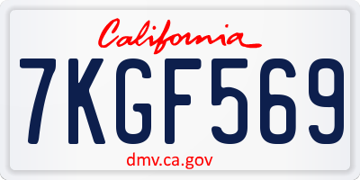 CA license plate 7KGF569