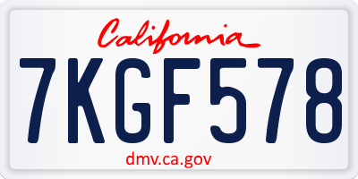 CA license plate 7KGF578