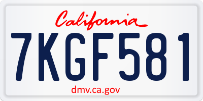 CA license plate 7KGF581