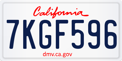 CA license plate 7KGF596