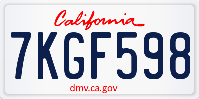 CA license plate 7KGF598