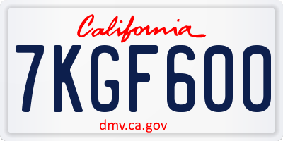 CA license plate 7KGF600