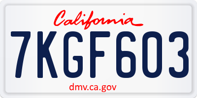 CA license plate 7KGF603
