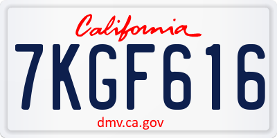 CA license plate 7KGF616
