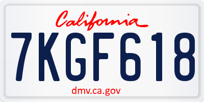 CA license plate 7KGF618