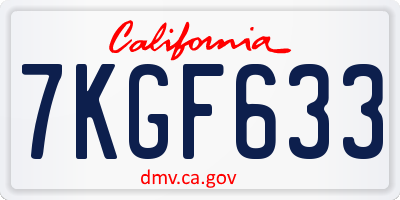 CA license plate 7KGF633