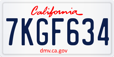 CA license plate 7KGF634