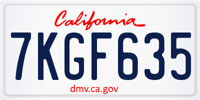 CA license plate 7KGF635