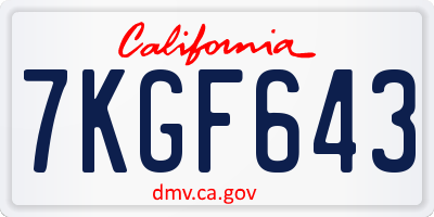 CA license plate 7KGF643