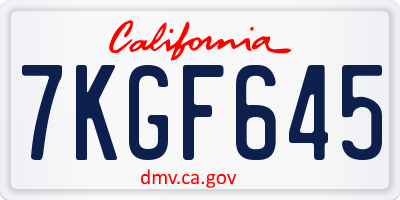 CA license plate 7KGF645
