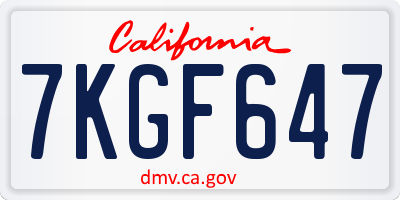 CA license plate 7KGF647