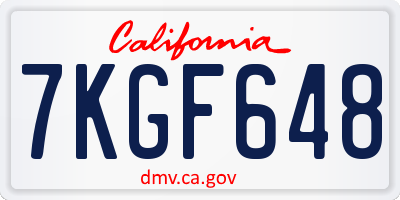 CA license plate 7KGF648