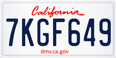CA license plate 7KGF649