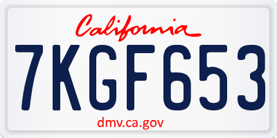 CA license plate 7KGF653