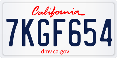 CA license plate 7KGF654