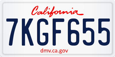CA license plate 7KGF655