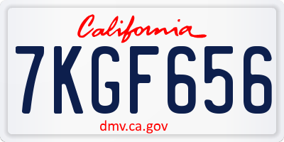 CA license plate 7KGF656
