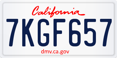 CA license plate 7KGF657