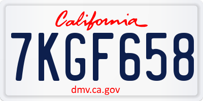 CA license plate 7KGF658