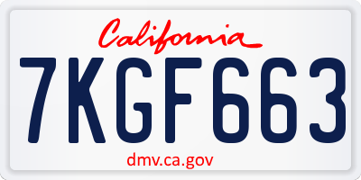 CA license plate 7KGF663