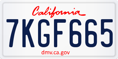 CA license plate 7KGF665