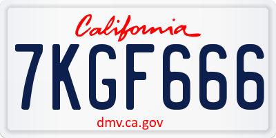 CA license plate 7KGF666