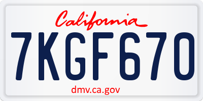 CA license plate 7KGF670