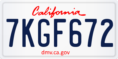 CA license plate 7KGF672