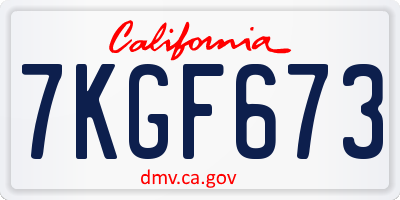 CA license plate 7KGF673