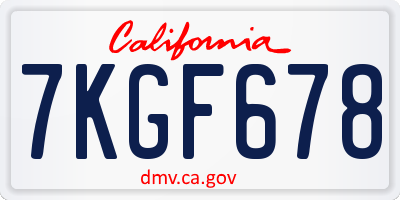 CA license plate 7KGF678