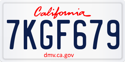 CA license plate 7KGF679