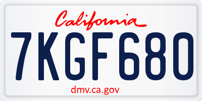 CA license plate 7KGF680