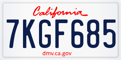 CA license plate 7KGF685