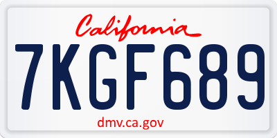 CA license plate 7KGF689