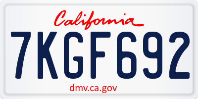 CA license plate 7KGF692
