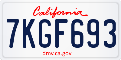 CA license plate 7KGF693